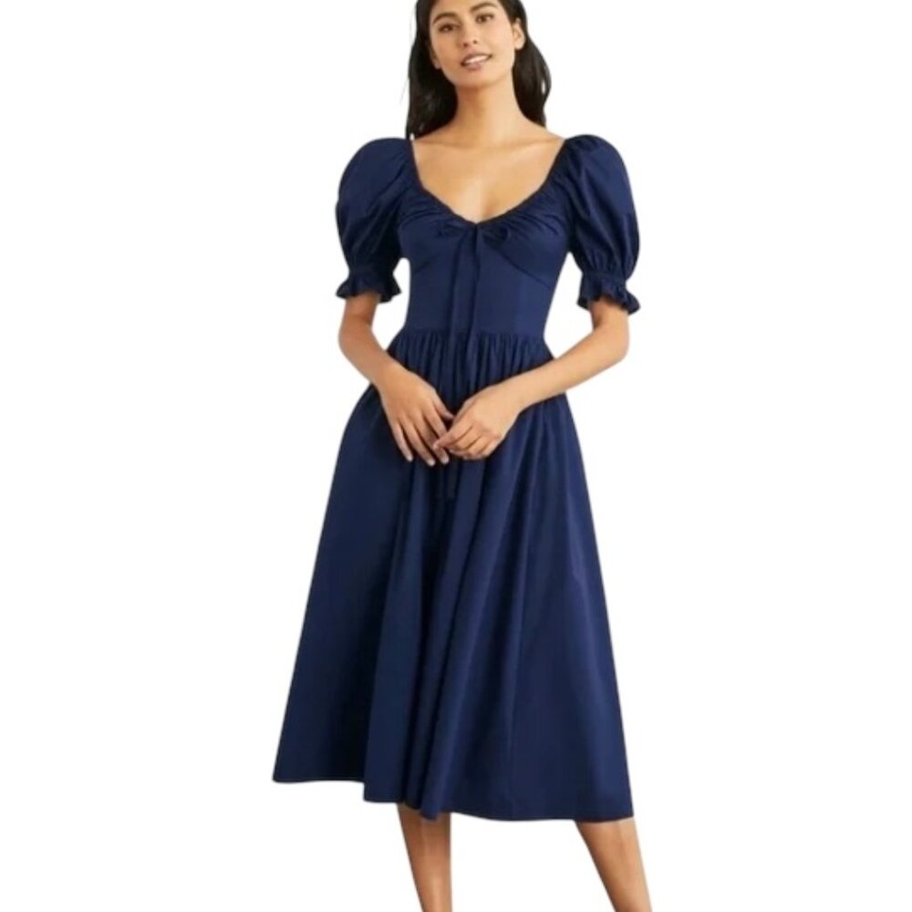 Hill House Navy Puff-Sleeve Midi Dress